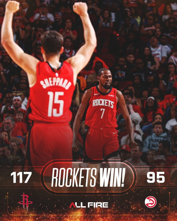 杜兰特谢泼德联手狂飙 火箭主场大胜老鹰迎连胜